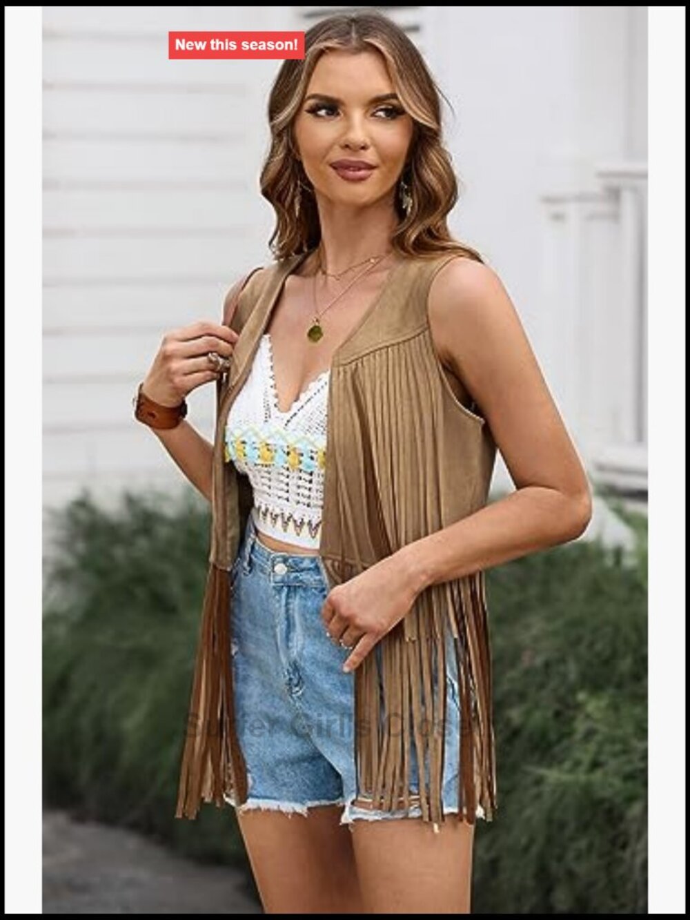 Women's Fringe Vest 70s Sleeveless Faux Suede Tassel Western Cowgirl Outfit - Picture 3 of 7